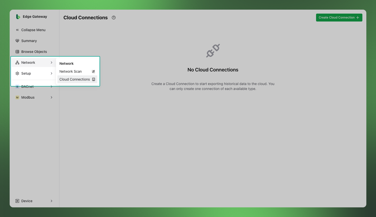 Cloud Connections Menu Item