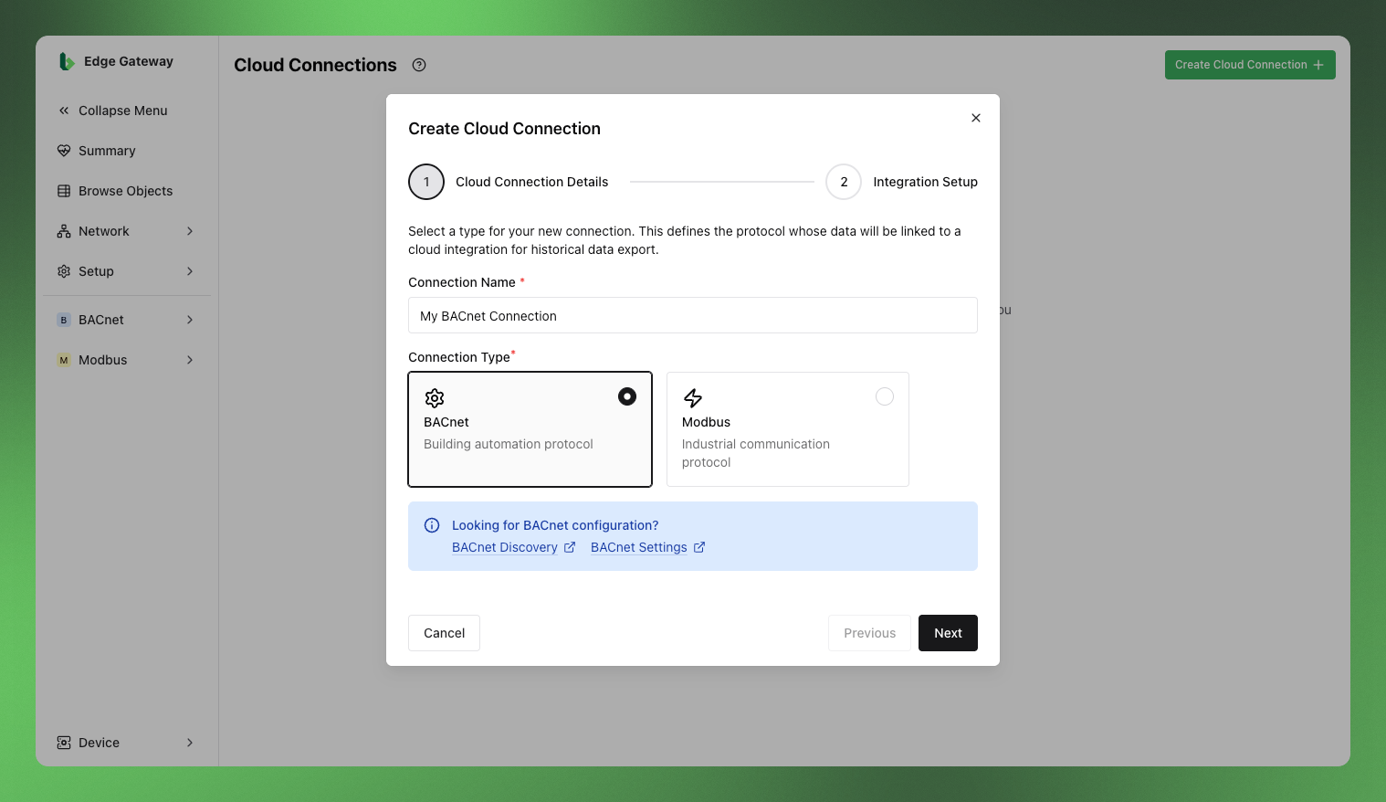 Create Cloud Connection Dialog