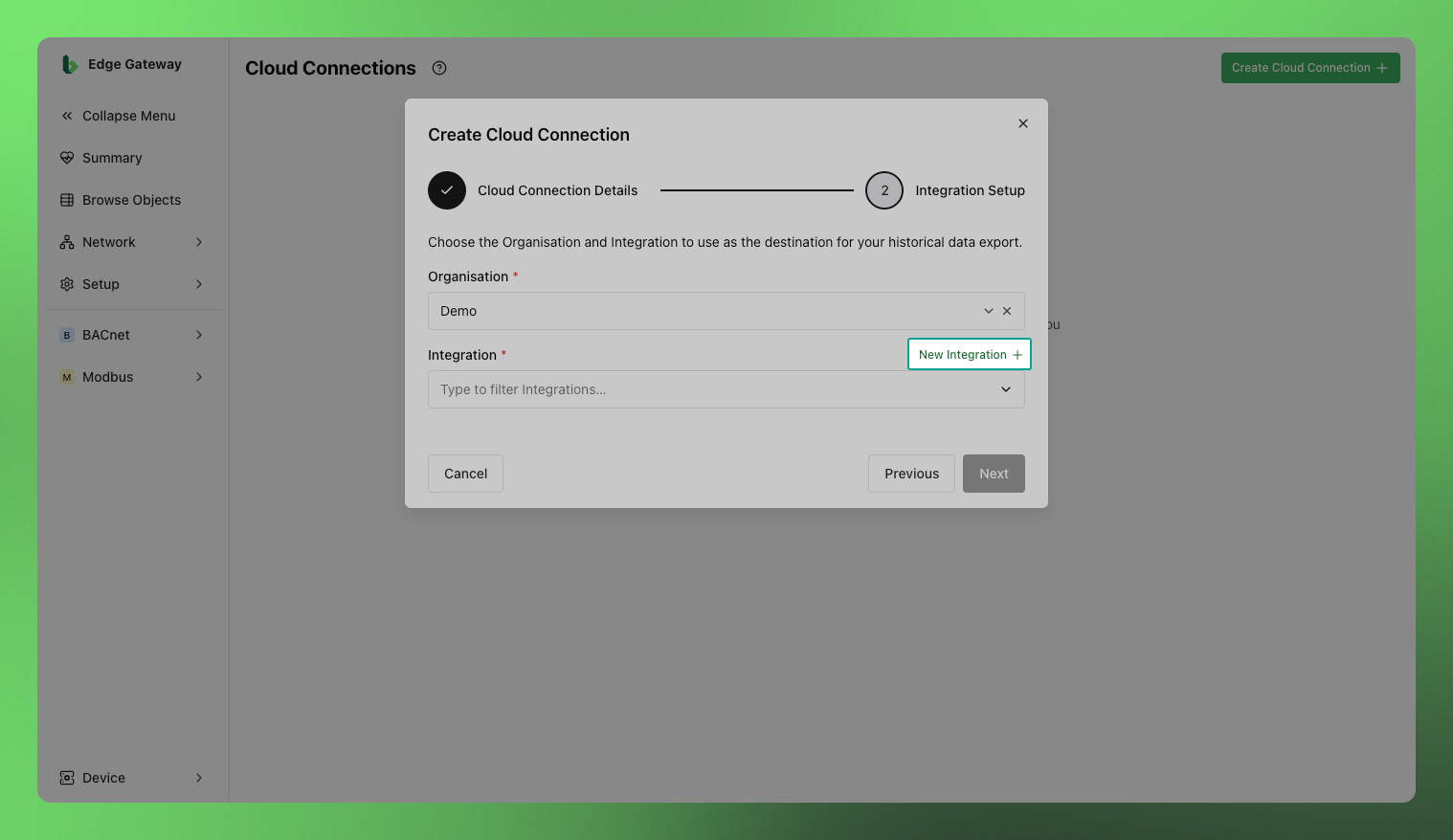 Create new Integration Button